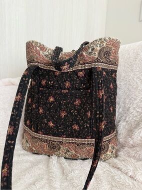 Vera Bradley Black Quilted Floral Drawstring Tote